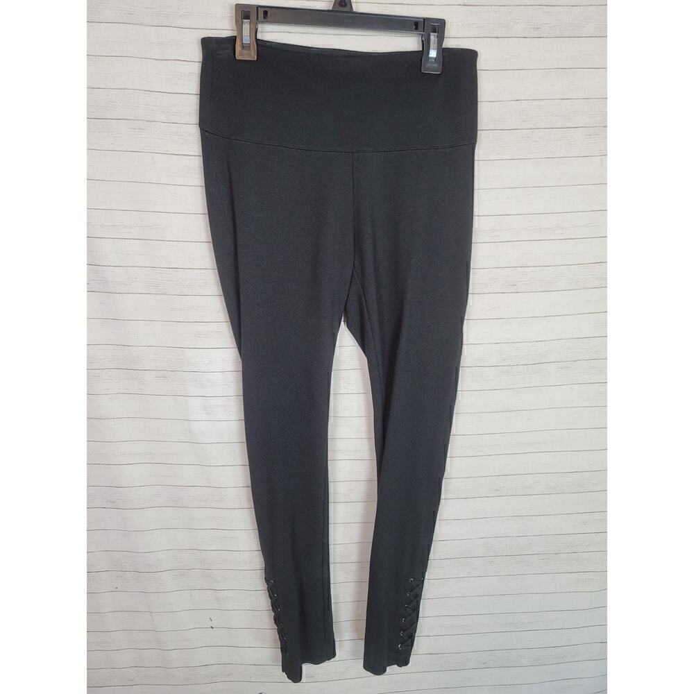 WHBM INSTANTLY SLIMMING LEGGINGS IN BLACK W CRISS CROSS ANKLE DETAIL, SZ SMALL